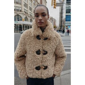 ZARA Faux Fur Jacket with Fireman Clasps – Size S – NWT